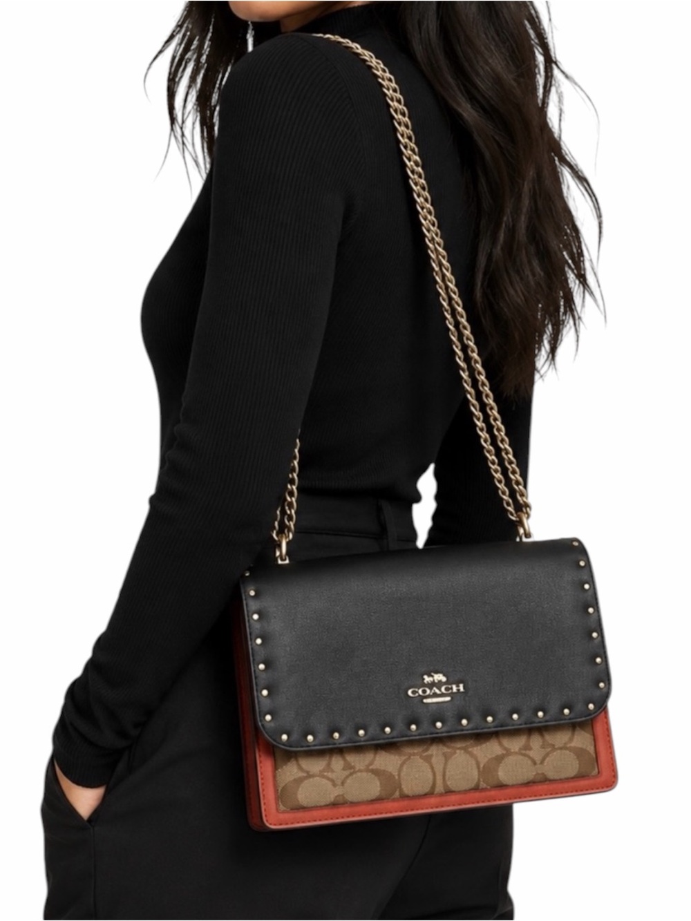 Coach • KLARE Crossbody Bag In Signature Canvas w Rivets Leather Purse 90400 - Picture 4 of 13